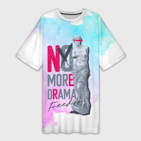 Платье-футболка 3D с принтом No more Drama Статуя Свободы в Петрозаводске,  |  | Тематика изображения на принте: freedom | драма | свобода | статуя | статуя свободы