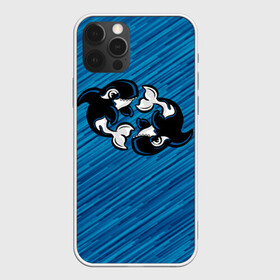 Чехол для iPhone 12 Pro с принтом Две косатки в Петрозаводске, силикон | область печати: задняя сторона чехла, без боковых панелей | whale | кит | косатка | косатки | на синем | с косатками