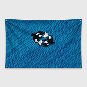 Флаг-баннер с принтом Две косатки в Петрозаводске, 100% полиэстер | размер 67 х 109 см, плотность ткани — 95 г/м2; по краям флага есть четыре люверса для крепления | whale | кит | косатка | косатки | на синем | с косатками