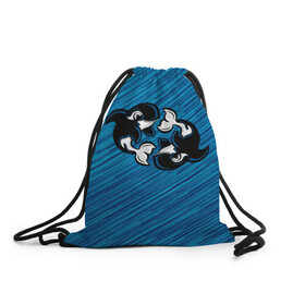 Рюкзак-мешок 3D с принтом Две косатки в Петрозаводске, 100% полиэстер | плотность ткани — 200 г/м2, размер — 35 х 45 см; лямки — толстые шнурки, застежка на шнуровке, без карманов и подкладки | whale | кит | косатка | косатки | на синем | с косатками