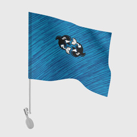 Флаг для автомобиля с принтом Две косатки в Петрозаводске, 100% полиэстер | Размер: 30*21 см | whale | кит | косатка | косатки | на синем | с косатками