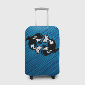 Чехол для чемодана 3D с принтом Две косатки в Петрозаводске, 86% полиэфир, 14% спандекс | двустороннее нанесение принта, прорези для ручек и колес | whale | кит | косатка | косатки | на синем | с косатками