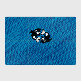 Магнитный плакат 3Х2 с принтом Две косатки в Петрозаводске, Полимерный материал с магнитным слоем | 6 деталей размером 9*9 см | whale | кит | косатка | косатки | на синем | с косатками