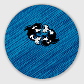 Коврик для мышки круглый с принтом Две косатки в Петрозаводске, резина и полиэстер | круглая форма, изображение наносится на всю лицевую часть | whale | кит | косатка | косатки | на синем | с косатками