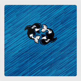 Магнитный плакат 3Х3 с принтом Две косатки в Петрозаводске, Полимерный материал с магнитным слоем | 9 деталей размером 9*9 см | whale | кит | косатка | косатки | на синем | с косатками