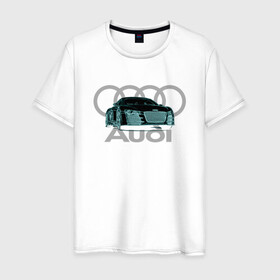 Мужская футболка хлопок с принтом Audi в Петрозаводске, 100% хлопок | прямой крой, круглый вырез горловины, длина до линии бедер, слегка спущенное плечо. | audi | auto | sport | авто | автомобили | автомобиль | автомобильные | бренд | внедорожники | легковые | марка | спорт