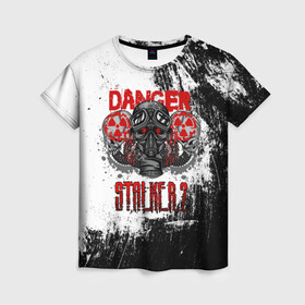 Женская футболка 3D с принтом Stalker 2 Danger в Петрозаводске, 100% полиэфир ( синтетическое хлопкоподобное полотно) | прямой крой, круглый вырез горловины, длина до линии бедер | danger | stalker | stallker | метро | постапокалипсис | радиация | сталкер | чернобыль