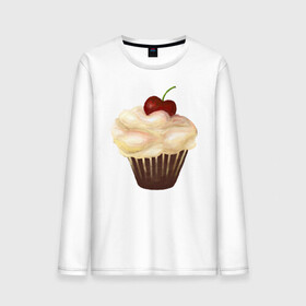 Мужской лонгслив хлопок с принтом Cupcake with cherry art в Петрозаводске, 100% хлопок |  | art | cherry | cooking | cupcake | vypichka | yummy | арт | вишня | вкусняшка | выпичка | кекс | кулинария