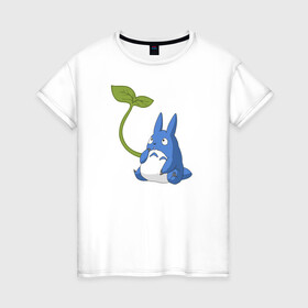 Женская футболка хлопок с принтом Chibi blue totoro в Петрозаводске, 100% хлопок | прямой крой, круглый вырез горловины, длина до линии бедер, слегка спущенное плечо | anime | chibi | hayao | miyazaki | neighbor | totoro | аниме | миядзаки | сосед | тоторо | хаяо | чиби
