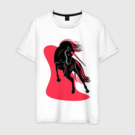 Мужская футболка хлопок с принтом ЧЕРНЫЙ ЕДИНОРОГ в Петрозаводске, 100% хлопок | прямой крой, круглый вырез горловины, длина до линии бедер, слегка спущенное плечо. | evil unicorn | единорог | красное и белое | черный единорог
