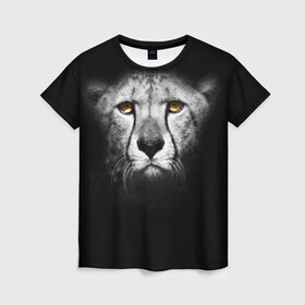 Женская футболка 3D с принтом Гепард в Петрозаводске, 100% полиэфир ( синтетическое хлопкоподобное полотно) | прямой крой, круглый вырез горловины, длина до линии бедер | animal | cheetah | wild | гепард | чернобелый
