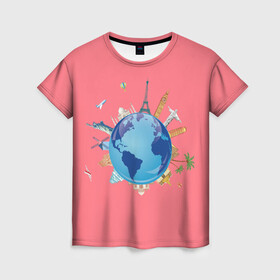 Женская футболка 3D с принтом Наша планета в Петрозаводске, 100% полиэфир ( синтетическое хлопкоподобное полотно) | прямой крой, круглый вырез горловины, длина до линии бедер | вокруг света | дружба | земля | мир | солидарность | туризм