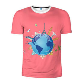 Мужская футболка 3D спортивная с принтом Наша планета в Петрозаводске, 100% полиэстер с улучшенными характеристиками | приталенный силуэт, круглая горловина, широкие плечи, сужается к линии бедра | вокруг света | дружба | земля | мир | солидарность | туризм