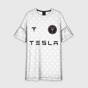 Детское платье 3D с принтом INTER MIAMI FC TESLA KIT в Петрозаводске, 100% полиэстер | прямой силуэт, чуть расширенный к низу. Круглая горловина, на рукавах — воланы | Тематика изображения на принте: championship | fc | football | footer | inter miami | soccer | socker | sport | европейская лига | майами | одежда | спорт | спортивный | униформа | футбол | футбольный клуб | чемпионат