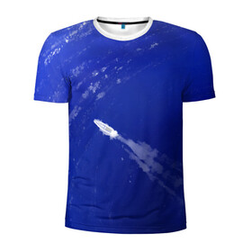Мужская футболка 3D спортивная с принтом Катер и море в Петрозаводске, 100% полиэстер с улучшенными характеристиками | приталенный силуэт, круглая горловина, широкие плечи, сужается к линии бедра | арт | белый | иллюстрация | катер | море | плыть | принт | синий | фон