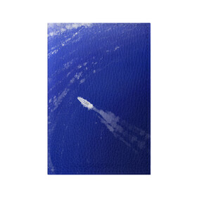 Обложка для паспорта матовая кожа с принтом Катер и море в Петрозаводске, натуральная матовая кожа | размер 19,3 х 13,7 см; прозрачные пластиковые крепления | Тематика изображения на принте: арт | белый | иллюстрация | катер | море | плыть | принт | синий | фон