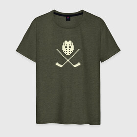 Мужская футболка хлопок с принтом Маска в Петрозаводске, 100% хлопок | прямой крой, круглый вырез горловины, длина до линии бедер, слегка спущенное плечо. | hockey | pixel art | вратарь | клюшки | пиксель арт | хоккей | хоккейная маска