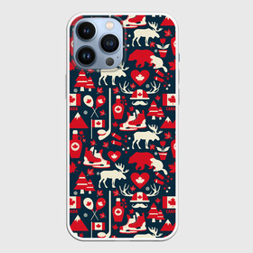 Чехол для iPhone 13 Pro Max с принтом Канада в Петрозаводске,  |  | bear | beaver | canada | country | elk | flag | heart | hockey | hockey stick | maple leaf | puck | skates | symbols | trees | бобр | горы | елки | канада | кленовый лист | клюшка | коньки | лось | медведь | рога | сердце | символика | страна | флаг | хок