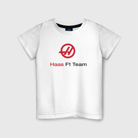 Детская футболка хлопок с принтом Haas F1 Team в Петрозаводске, 100% хлопок | круглый вырез горловины, полуприлегающий силуэт, длина до линии бедер | Тематика изображения на принте: f1 | haas | грожан | магнуссен | мазепин | ф1 | феррари | формула 1 | хаас