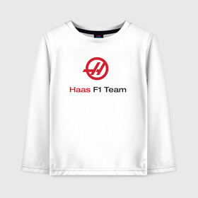 Детский лонгслив хлопок с принтом Haas F1 Team в Петрозаводске, 100% хлопок | круглый вырез горловины, полуприлегающий силуэт, длина до линии бедер | f1 | haas | грожан | магнуссен | мазепин | ф1 | феррари | формула 1 | хаас