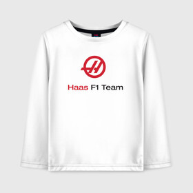 Детский лонгслив хлопок с принтом Haas F1 Team в Петрозаводске, 100% хлопок | круглый вырез горловины, полуприлегающий силуэт, длина до линии бедер | Тематика изображения на принте: f1 | haas | грожан | магнуссен | мазепин | ф1 | феррари | формула 1 | хаас