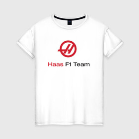 Женская футболка хлопок с принтом Haas F1 Team в Петрозаводске, 100% хлопок | прямой крой, круглый вырез горловины, длина до линии бедер, слегка спущенное плечо | f1 | haas | грожан | магнуссен | мазепин | ф1 | феррари | формула 1 | хаас