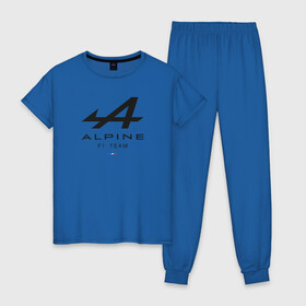 Женская пижама хлопок с принтом Alpine F1 team в Петрозаводске, 100% хлопок | брюки и футболка прямого кроя, без карманов, на брюках мягкая резинка на поясе и по низу штанин | alpine | f1 | renault | team | рено | ф1 | фернандо алонсо | формула 1