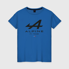 Женская футболка хлопок с принтом Alpine F1 team в Петрозаводске, 100% хлопок | прямой крой, круглый вырез горловины, длина до линии бедер, слегка спущенное плечо | alpine | f1 | renault | team | рено | ф1 | фернандо алонсо | формула 1