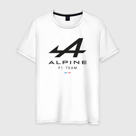 Мужская футболка хлопок с принтом Alpine F1 team в Петрозаводске, 100% хлопок | прямой крой, круглый вырез горловины, длина до линии бедер, слегка спущенное плечо. | Тематика изображения на принте: alpine | f1 | renault | team | рено | ф1 | фернандо алонсо | формула 1