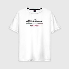 Женская футболка хлопок Oversize с принтом Alfa Romeo F1 Team в Петрозаводске, 100% хлопок | свободный крой, круглый ворот, спущенный рукав, длина до линии бедер
 | alfa romeo | f1 | formula 1 | team | альфе ромео | антонио джовинации | кими райкконен | логотип | ф1 | формула 1