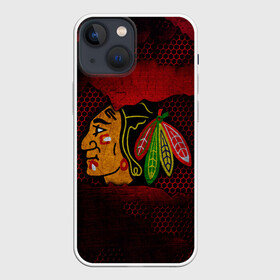 Чехол для iPhone 13 mini с принтом CHICAGO NHL в Петрозаводске,  |  | blackhawks | chicago | iron | logo | nhl | red | sport | usa | блэкхоукс | железо | логотип | нхл | сетка | спорт | сша | хоккей | чикаго
