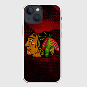 Чехол для iPhone 13 mini с принтом CHICAGO NHL в Петрозаводске,  |  | Тематика изображения на принте: blackhawks | chicago | iron | logo | nhl | red | sport | usa | блэкхоукс | железо | логотип | нхл | сетка | спорт | сша | хоккей | чикаго