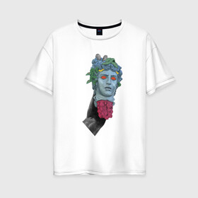Женская футболка хлопок Oversize с принтом Современный Давид в Петрозаводске, 100% хлопок | свободный крой, круглый ворот, спущенный рукав, длина до линии бедер
 | аполлон | гаргона | иллюстратор | музей | статуя