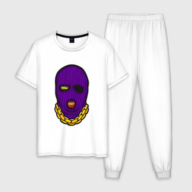 Мужская пижама хлопок с принтом DaBaby Purple Mask в Петрозаводске, 100% хлопок | брюки и футболка прямого кроя, без карманов, на брюках мягкая резинка на поясе и по низу штанин
 | gangster | golden | mask | music | rappers