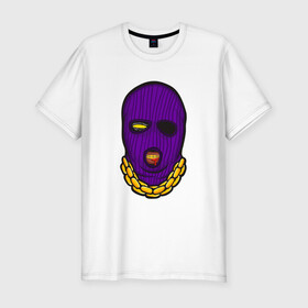 Мужская футболка хлопок Slim с принтом DaBaby Purple Mask в Петрозаводске, 92% хлопок, 8% лайкра | приталенный силуэт, круглый вырез ворота, длина до линии бедра, короткий рукав | gangster | golden | mask | music | rappers