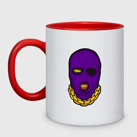 Кружка двухцветная с принтом DaBaby Purple Mask в Петрозаводске, керамика | объем — 330 мл, диаметр — 80 мм. Цветная ручка и кайма сверху, в некоторых цветах — вся внутренняя часть | gangster | golden | mask | music | rappers