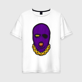 Женская футболка хлопок Oversize с принтом DaBaby Purple Mask в Петрозаводске, 100% хлопок | свободный крой, круглый ворот, спущенный рукав, длина до линии бедер
 | gangster | golden | mask | music | rappers