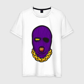 Мужская футболка хлопок с принтом DaBaby Purple Mask в Петрозаводске, 100% хлопок | прямой крой, круглый вырез горловины, длина до линии бедер, слегка спущенное плечо. | gangster | golden | mask | music | rappers