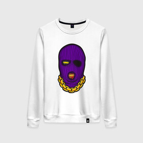 Женский свитшот хлопок с принтом DaBaby Purple Mask в Петрозаводске, 100% хлопок | прямой крой, круглый вырез, на манжетах и по низу широкая трикотажная резинка  | gangster | golden | mask | music | rappers