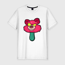 Мужская футболка хлопок Slim с принтом Розовый медведь в Петрозаводске, 92% хлопок, 8% лайкра | приталенный силуэт, круглый вырез ворота, длина до линии бедра, короткий рукав | bears | ice cream | pinky | животные | мороженное