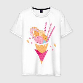 Мужская футболка хлопок с принтом Кавай в Петрозаводске, 100% хлопок | прямой крой, круглый вырез горловины, длина до линии бедер, слегка спущенное плечо. | cats | ice cream | japan | kawai | sweets | кавай | коты | мороженное | сладости | япония