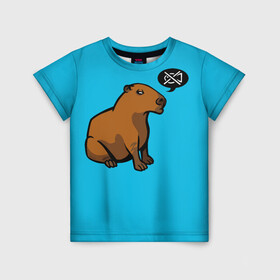 Детская футболка 3D с принтом Капибара в Петрозаводске, 100% гипоаллергенный полиэфир | прямой крой, круглый вырез горловины, длина до линии бедер, чуть спущенное плечо, ткань немного тянется | грызун | животное | звери | зверь | капибара