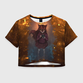 Женская футболка Crop-top 3D с принтом Fury Photographer в Петрозаводске, 100% полиэстер | круглая горловина, длина футболки до линии талии, рукава с отворотами | furry | девочка лис | лисица | фотограф | фурри
