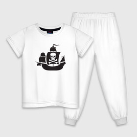 Детская пижама хлопок с принтом Пиратский корабль в Петрозаводске, 100% хлопок |  брюки и футболка прямого кроя, без карманов, на брюках мягкая резинка на поясе и по низу штанин
 | Тематика изображения на принте: captain | pirate | pirates | ship | skull | капитан | корабль | пират | череп | штурвал