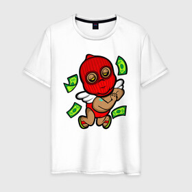 Мужская футболка хлопок с принтом Денежная фея в Петрозаводске, 100% хлопок | прямой крой, круглый вырез горловины, длина до линии бедер, слегка спущенное плечо. | gangster | glo gang | money | music | red mask | фея