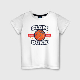 Детская футболка хлопок с принтом Slam Dunk в Петрозаводске, 100% хлопок | круглый вырез горловины, полуприлегающий силуэт, длина до линии бедер | art | ball | basketball | slam dunk | sport | stars | арт | баскетбол | звезды | мяч | слэм данк | спорт