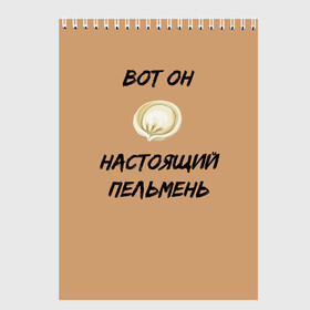 Скетчбук с принтом Вот он - настоящий пельмень в Петрозаводске, 100% бумага
 | 48 листов, плотность листов — 100 г/м2, плотность картонной обложки — 250 г/м2. Листы скреплены сверху удобной пружинной спиралью | вареник | мем | настоящий пельмень | пельмень | русские мемы | русские надписи | смешные надписи