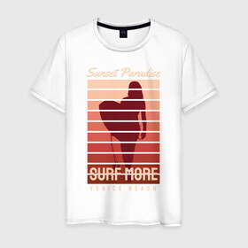 Мужская футболка хлопок с принтом SURF MORE в Петрозаводске, 100% хлопок | прямой крой, круглый вырез горловины, длина до линии бедер, слегка спущенное плечо. | surf more | лето | море | отдых | сер