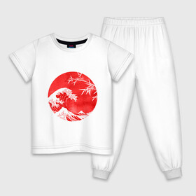 Детская пижама хлопок с принтом Волна в Канагаве в Петрозаводске, 100% хлопок |  брюки и футболка прямого кроя, без карманов, на брюках мягкая резинка на поясе и по низу штанин
 | аниме | бамбук | большая волна в канагаве | волна | красный | солнце | япония