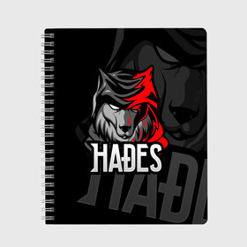 Тетрадь с принтом Hades в Петрозаводске, 100% бумага | 48 листов, плотность листов — 60 г/м2, плотность картонной обложки — 250 г/м2. Листы скреплены сбоку удобной пружинной спиралью. Уголки страниц и обложки скругленные. Цвет линий — светло-серый
 | hades | roguelike | бесконечные круги ада | волк | компьютерная игра | красный | эмблема